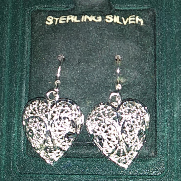 Laser Cut Sterling Silver Heart Shaped Earrings Pierced - Picture 1 of 4